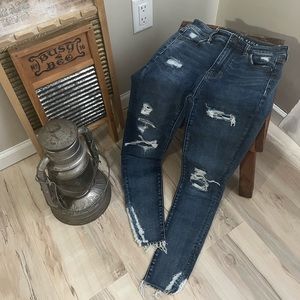 American Eagle distressed high rise jeggings - dark wash